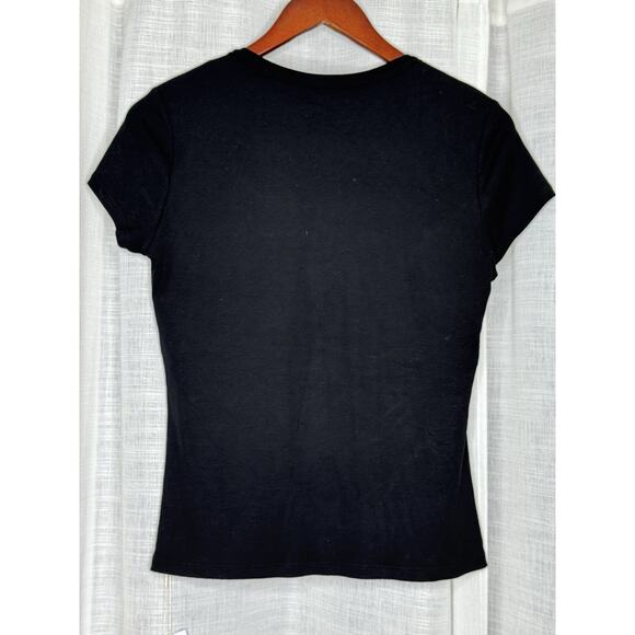 OGL Move Black Round Neck Henley Sz Large Brami Top Cap Sleeve Built in Bra NEW - Picture 2 of 5
